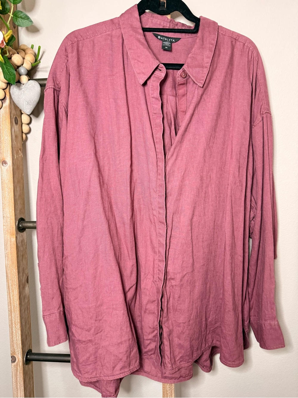 Athleta Dusty Rose Linen Long Sleeve Casual Neutral Button-Up Shirt Size 3X - Picture 3 of 8